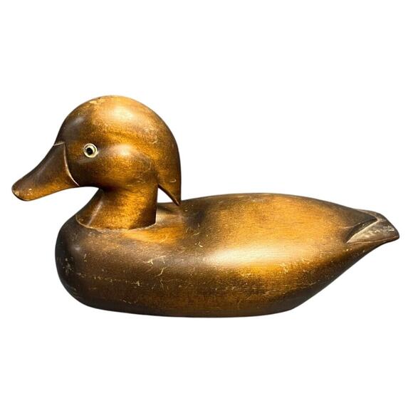 Vintage Large Hand Carved Wooden Duck Decoy with Glass Eyes Dark Wood - Picture 1 of 6